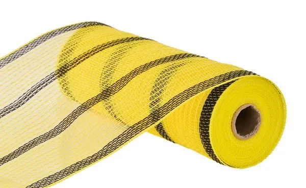 10" Faux Jute Striped Mesh: Yellow. Black (10 Yards) RY8337F4