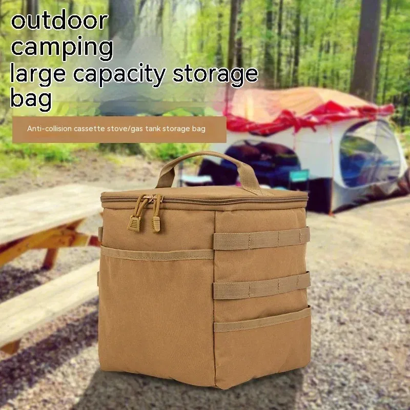 30L Large Capacity Camping Kitchen Storage Bag – Canvas Organizer for Gas Stove, Lamps, and Pots