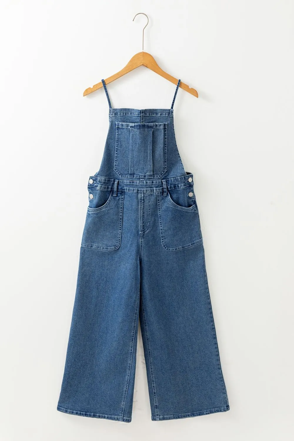 Adjustable Tie Straps Wide Leg Denim Overalls