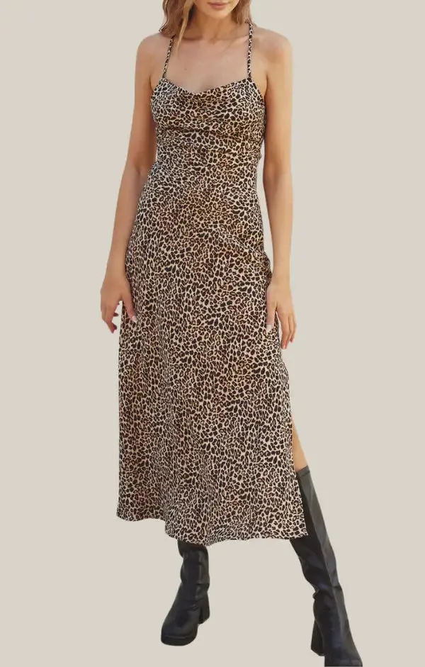 AIDA NATURAL ANIMAL PRINTED MIDI DRESS
