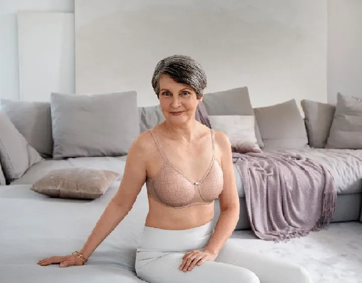 Amoena Lola Padded Wire Free Pocketed Mastectomy Bra - light taupe / dark taupe 44626