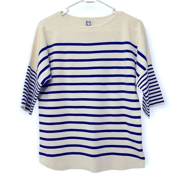 Anne Klein Striped Sweater | Ivory / Cream Blue | Size S