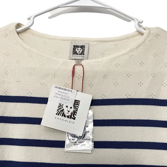 Anne Klein Striped Sweater | Ivory / Cream Blue | Size S