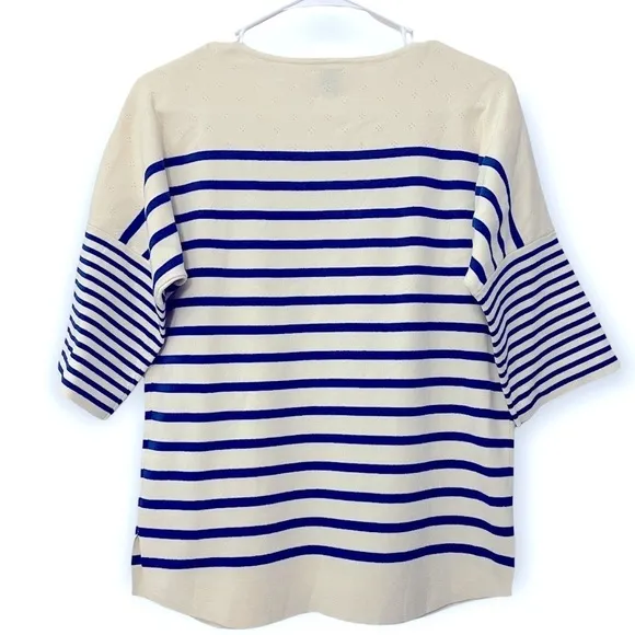 Anne Klein Striped Sweater | Ivory / Cream Blue | Size S