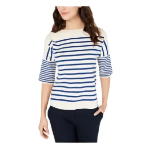 Anne Klein Striped Sweater | Ivory / Cream Blue | Size S