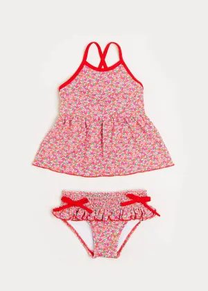 Annie Floral Print Bow Detail Two Piece Swimsuit in Pink (12mths-6yrs)