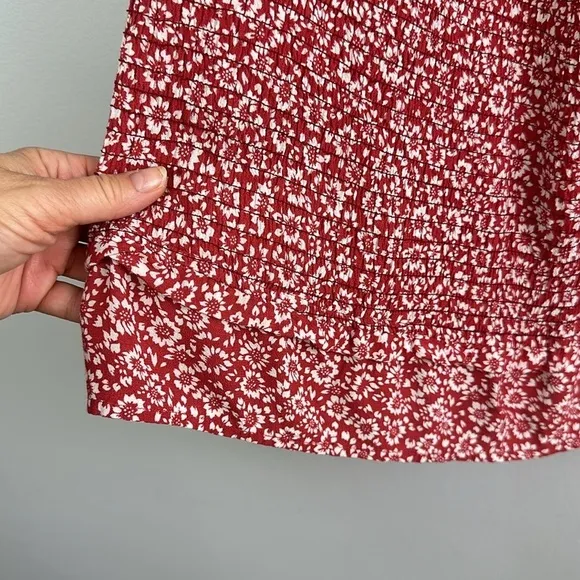 Auguste the Label Marlowe Shirred Mini Dress Large Red Floral Puff Sleeves Girly