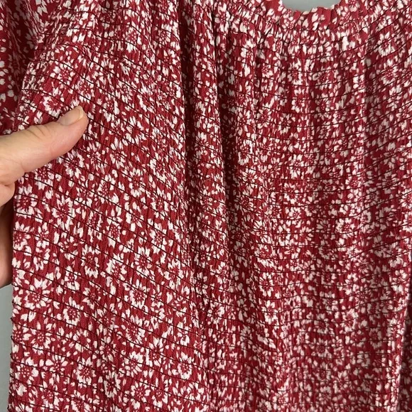 Auguste the Label Marlowe Shirred Mini Dress Large Red Floral Puff Sleeves Girly
