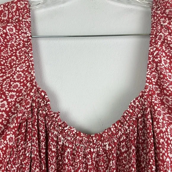 Auguste the Label Marlowe Shirred Mini Dress Large Red Floral Puff Sleeves Girly