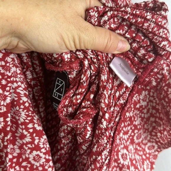Auguste the Label Marlowe Shirred Mini Dress Large Red Floral Puff Sleeves Girly