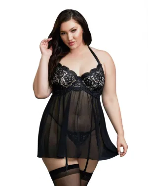 Babydoll, Thong - 3x - Black