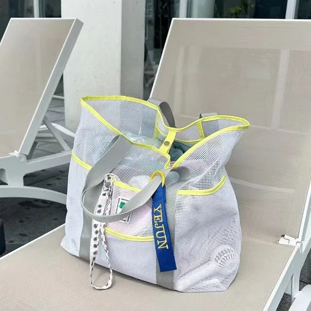 Beach Bag: Summer Large Capacity Outdoor Seaside Toiletry Bag Swimming Fitness Portable Storage Mesh Bag C-240506-1
