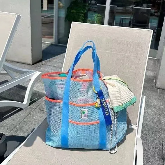 Beach Bag: Summer Large Capacity Outdoor Seaside Toiletry Bag Swimming Fitness Portable Storage Mesh Bag C-240506-1