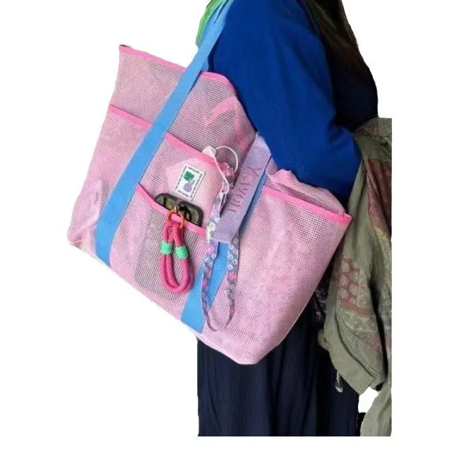 Beach Bag: Summer Large Capacity Outdoor Seaside Toiletry Bag Swimming Fitness Portable Storage Mesh Bag C-240506-1