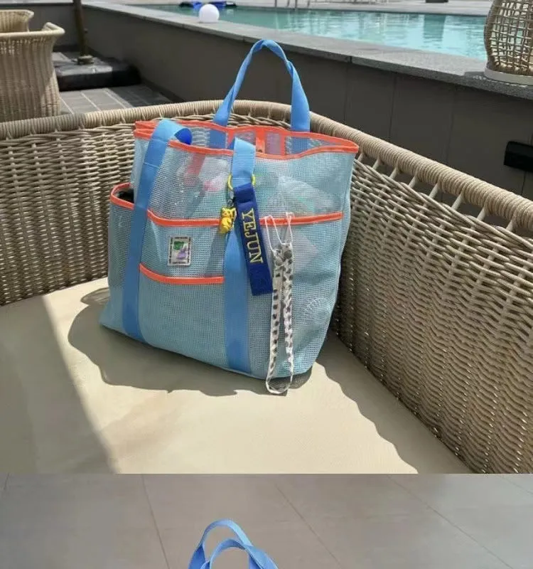 Beach Bag: Summer Large Capacity Outdoor Seaside Toiletry Bag Swimming Fitness Portable Storage Mesh Bag C-240506-1