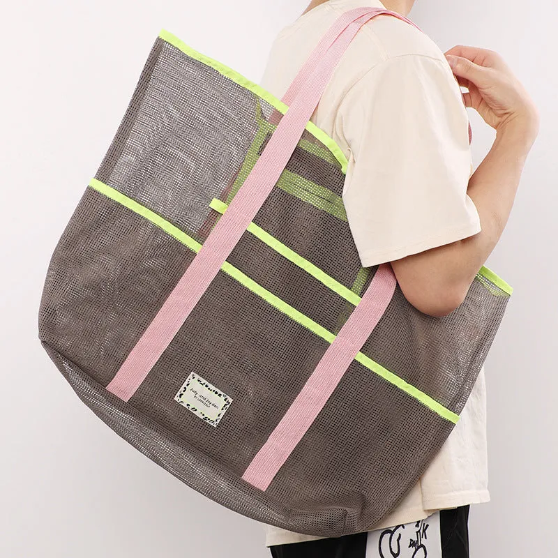 Beach Bag: Summer Large Capacity Outdoor Seaside Toiletry Bag Swimming Fitness Portable Storage Mesh Bag C-240506-1