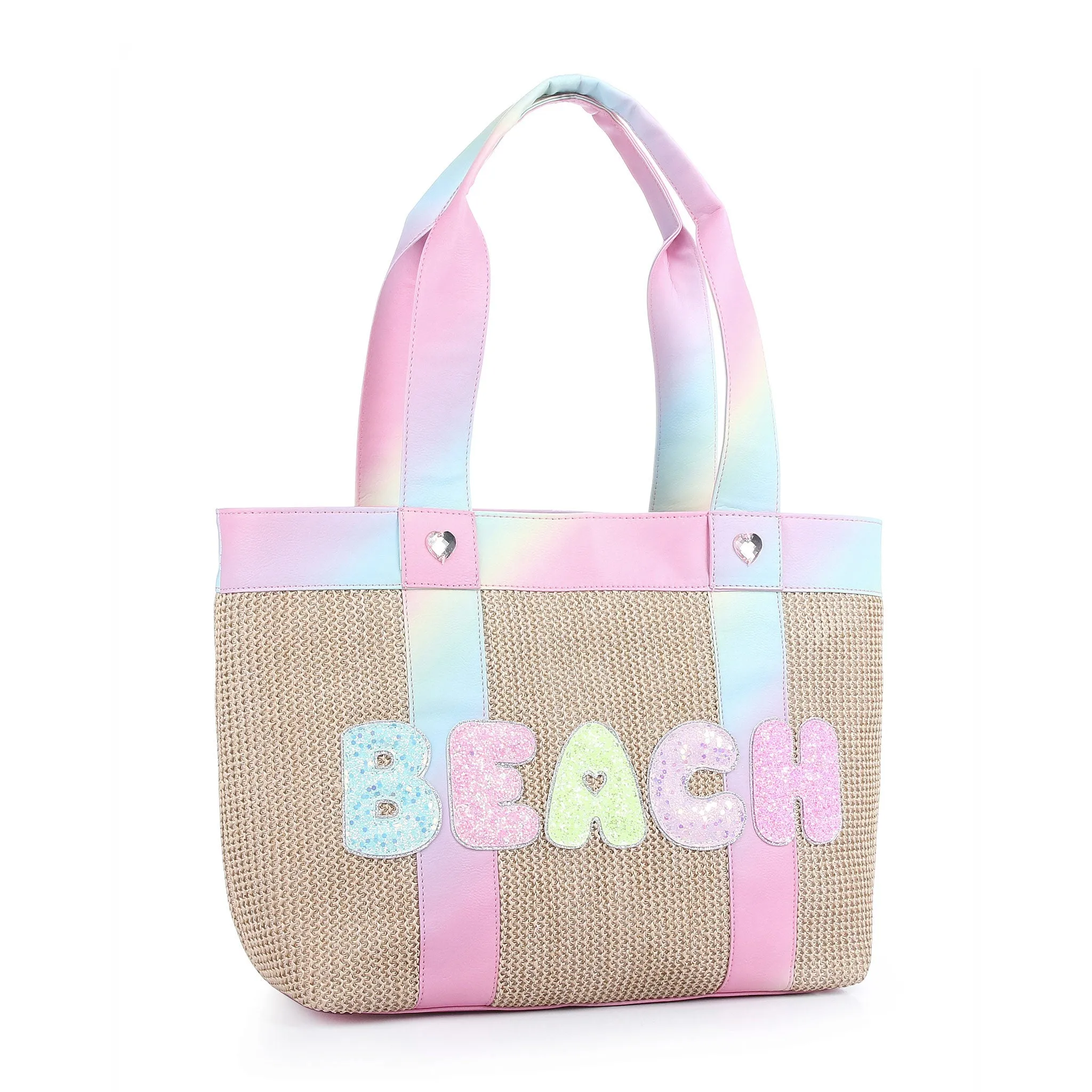 BEACH' Straw Tote Bag-Natural