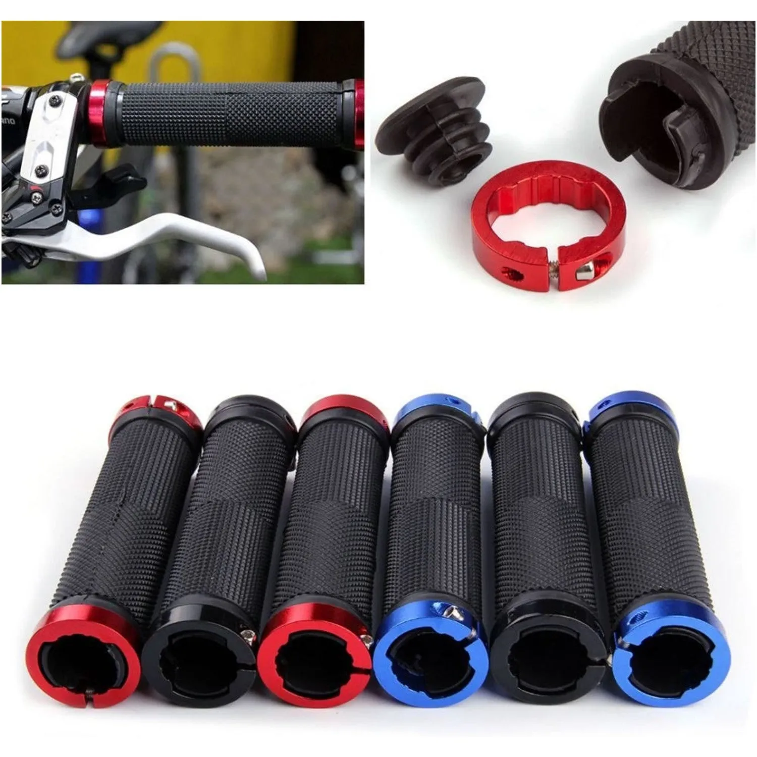 Bike Bicycle Handlebar Grips 1 pair - Double Lock-On, Golden
