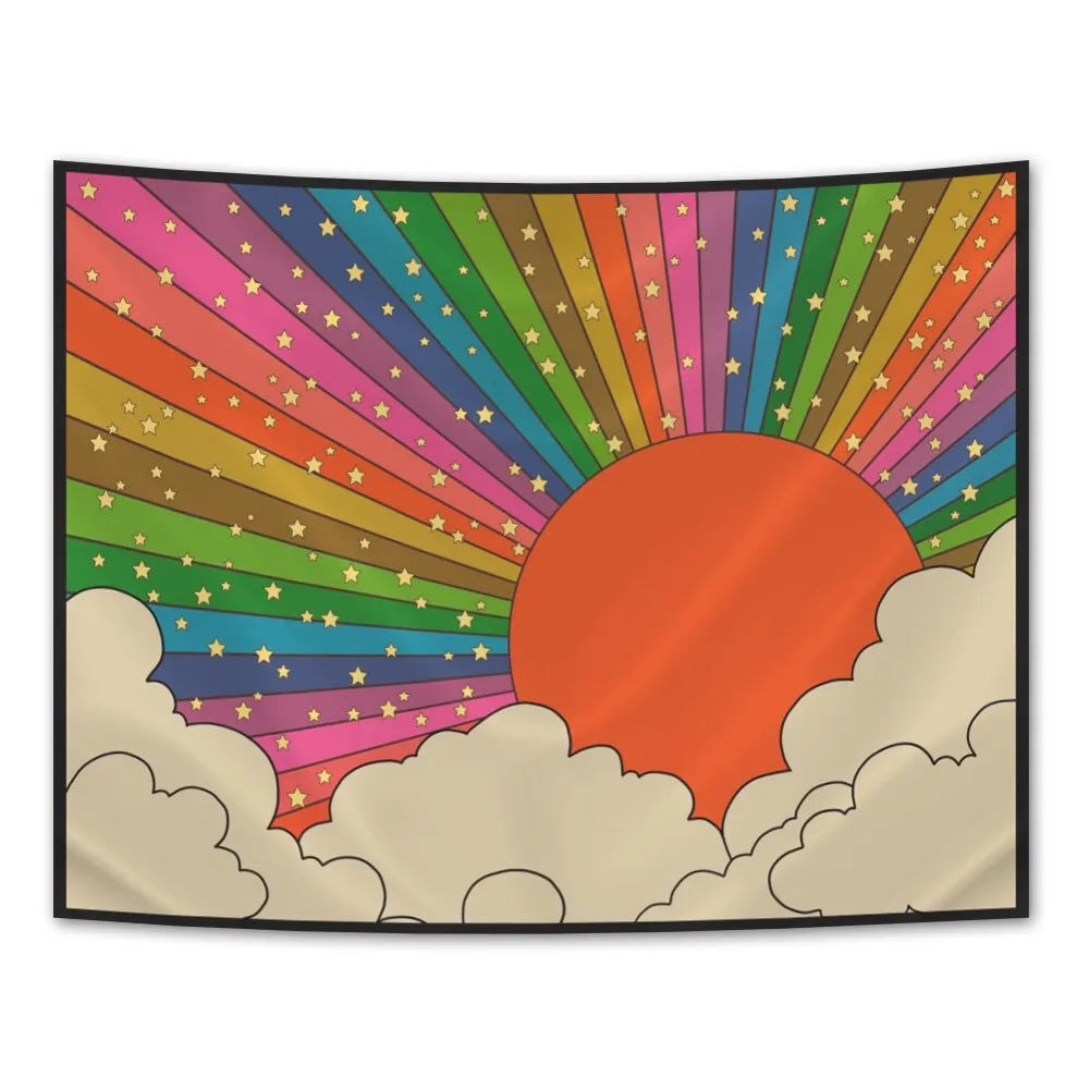 Boho Sun Tapestry Wall Hanging Moon Phase Rainbow Tapestries Bedroom Decor Bedspread Throw Cover Sun Moon Wall Decor