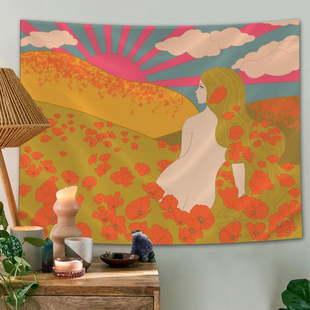 Boho Sun Tapestry Wall Hanging Moon Phase Rainbow Tapestries Bedroom Decor Bedspread Throw Cover Sun Moon Wall Decor