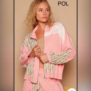 BP31💕POL in paradise pink pattern zip up jacket perfect4 trios to beach or fun!