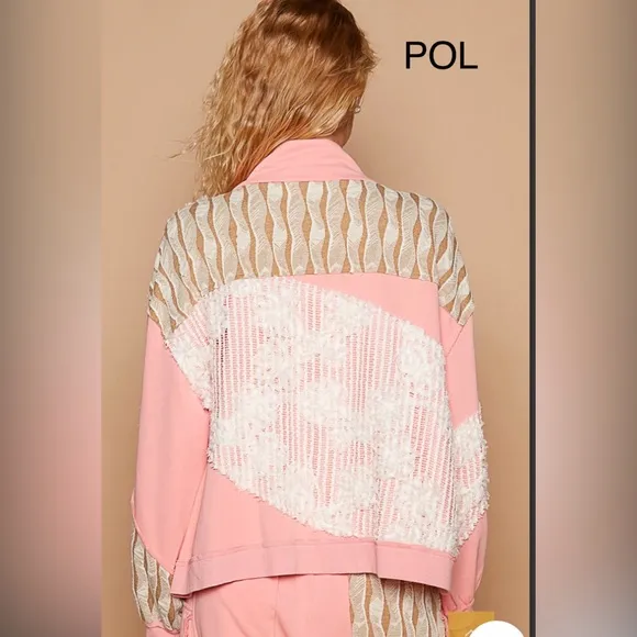BP31💕POL in paradise pink pattern zip up jacket perfect4 trios to beach or fun!
