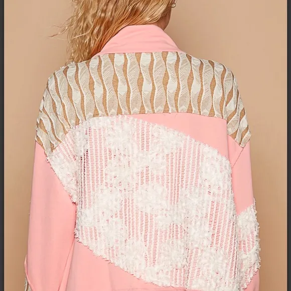 BP31💕POL in paradise pink pattern zip up jacket perfect4 trios to beach or fun!