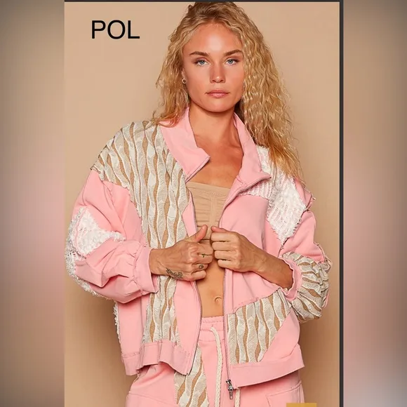 BP31💕POL in paradise pink pattern zip up jacket perfect4 trios to beach or fun!