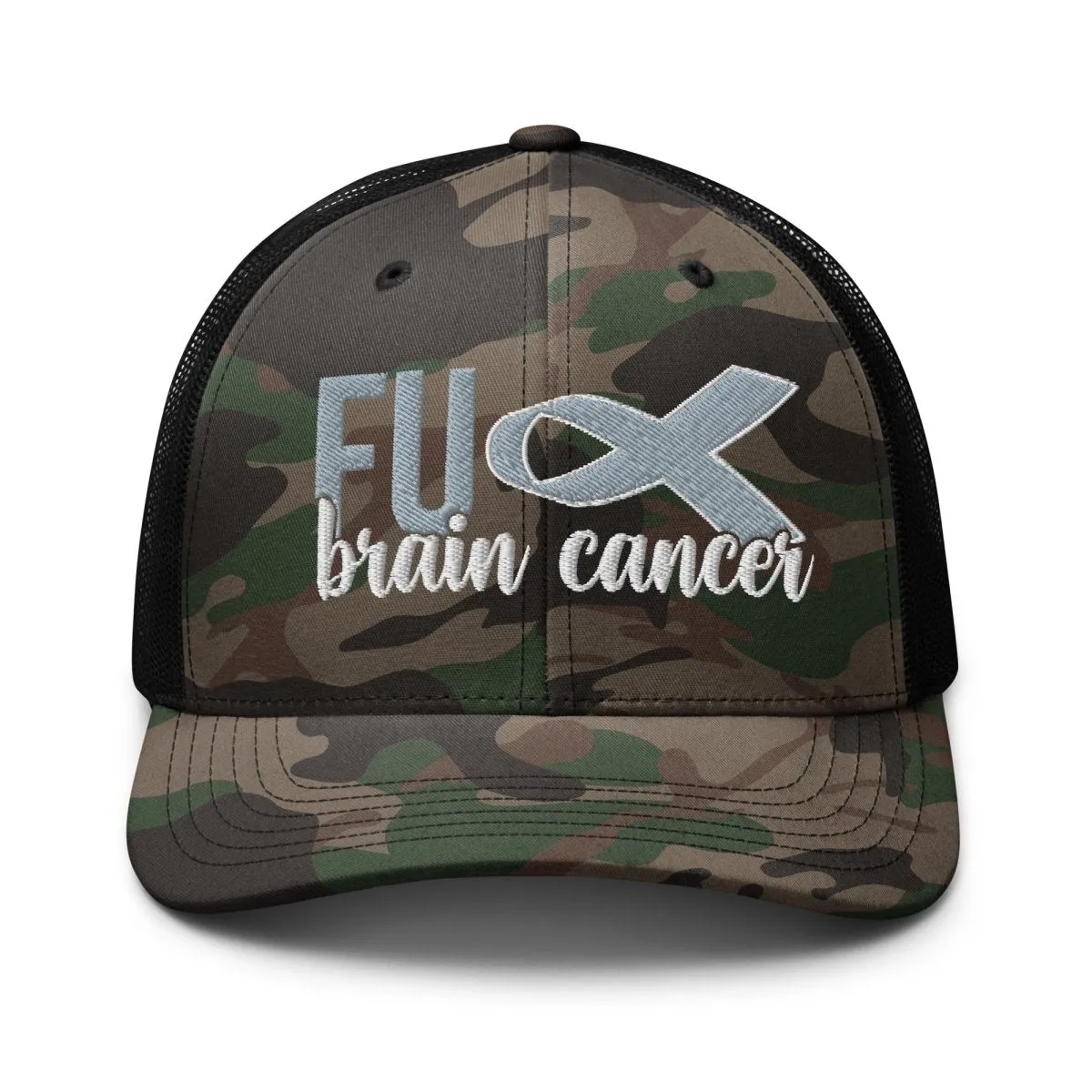 Brain Cancer FU Embroidered Camo Trucker Hat