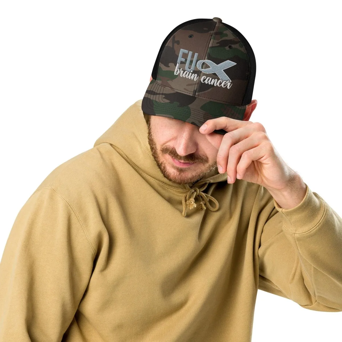 Brain Cancer FU Embroidered Camo Trucker Hat