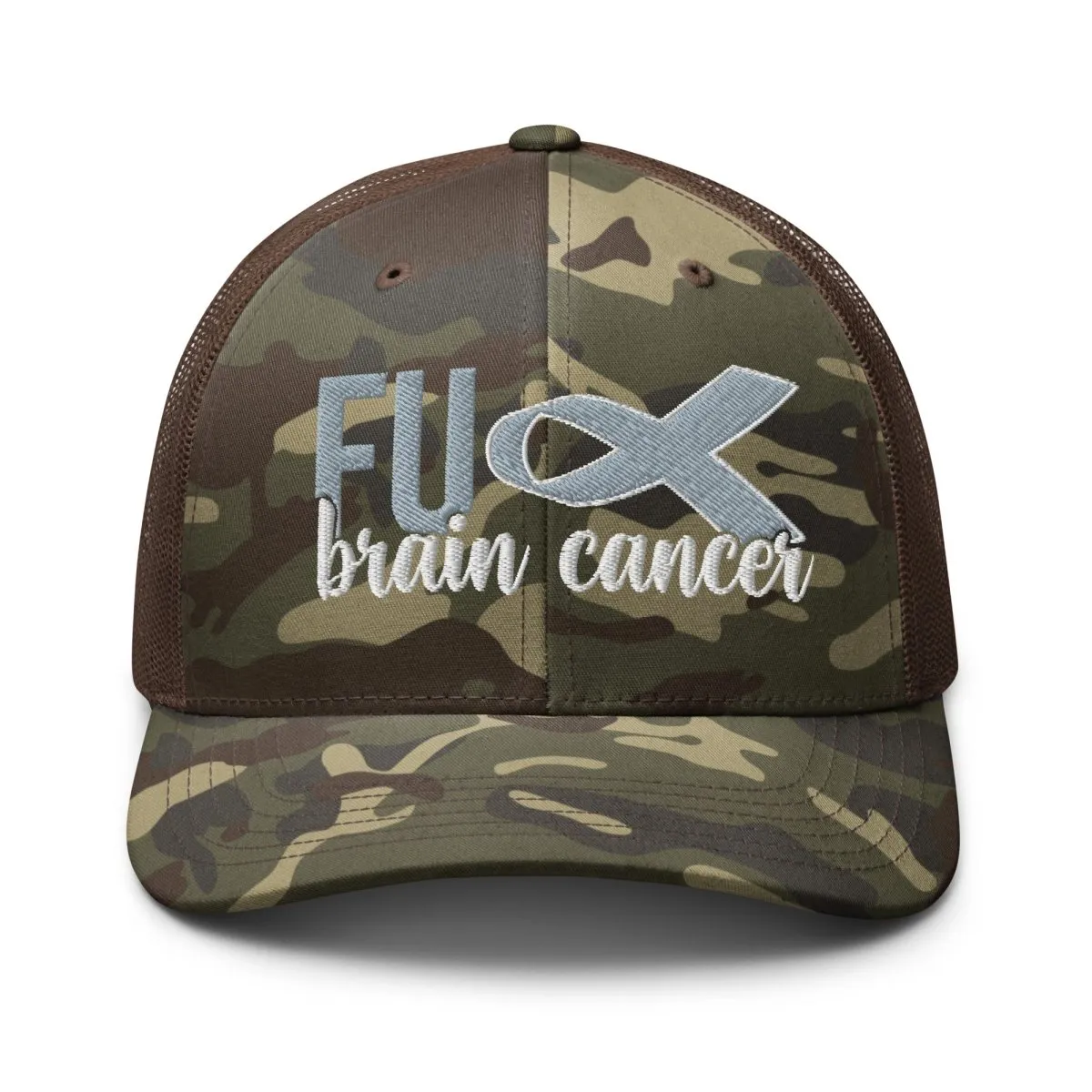 Brain Cancer FU Embroidered Camo Trucker Hat