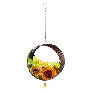 Bronze Bird Feeder with Embossed Glass Sunflowers