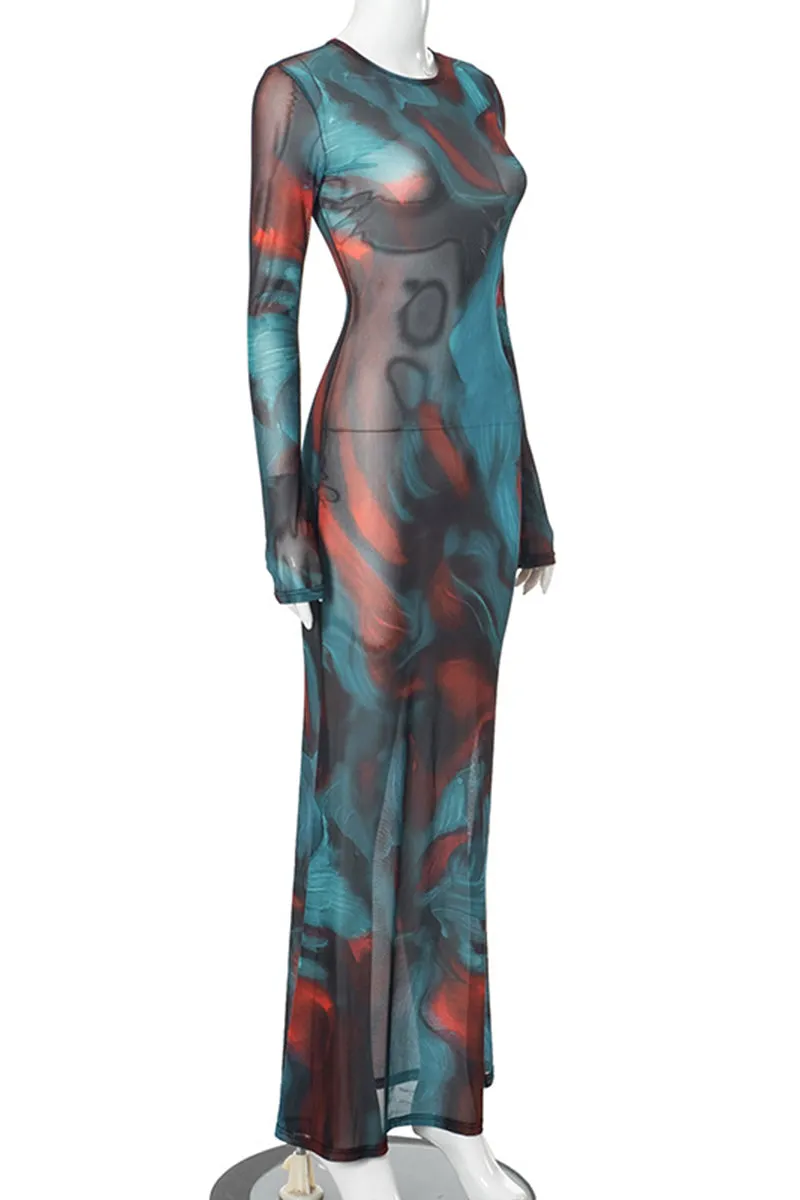 BS3142 Tie Dye Sheer Long Dress