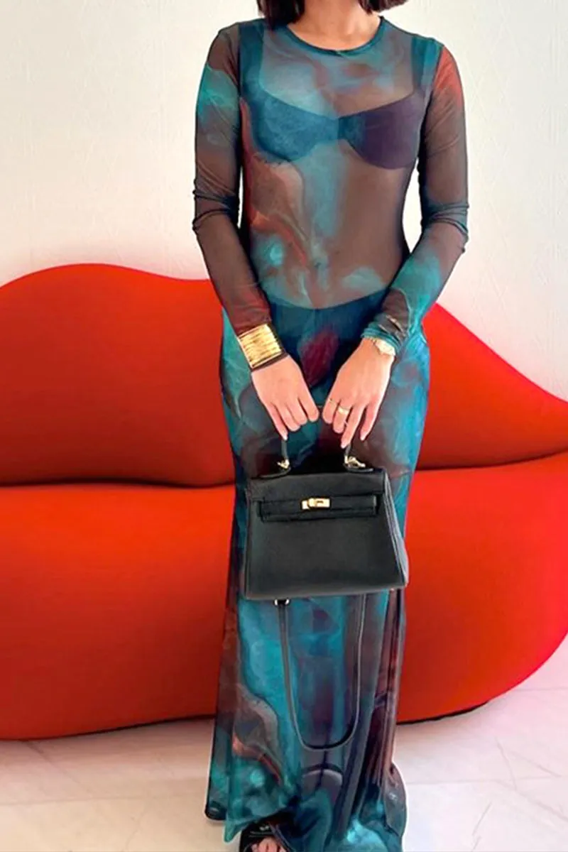 BS3142 Tie Dye Sheer Long Dress