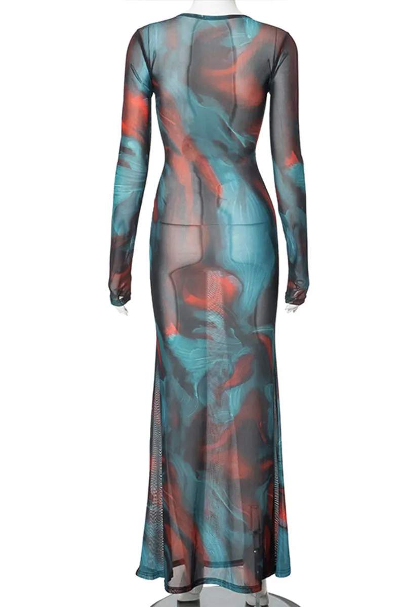 BS3142 Tie Dye Sheer Long Dress