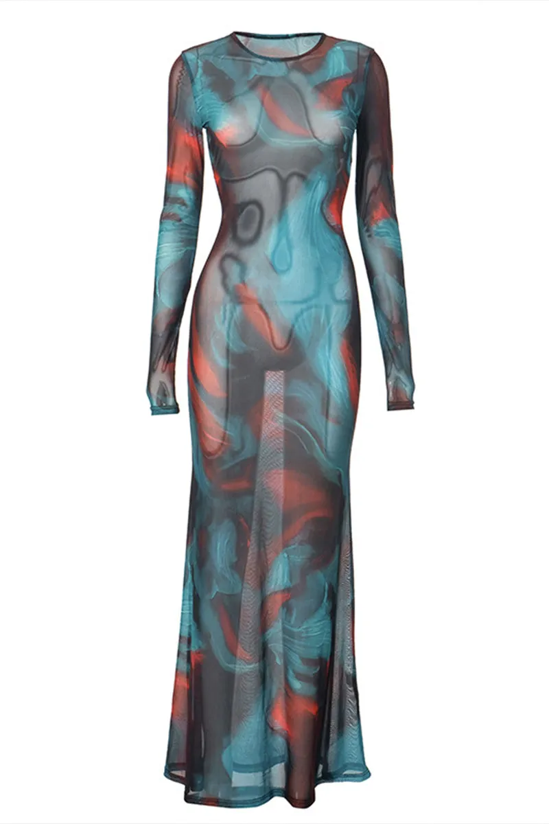 BS3142 Tie Dye Sheer Long Dress