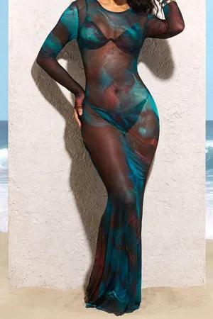 BS3142 Tie Dye Sheer Long Dress