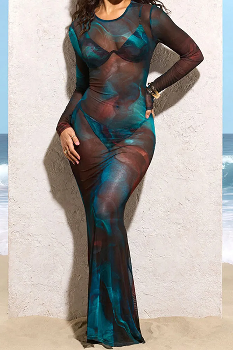 BS3142 Tie Dye Sheer Long Dress