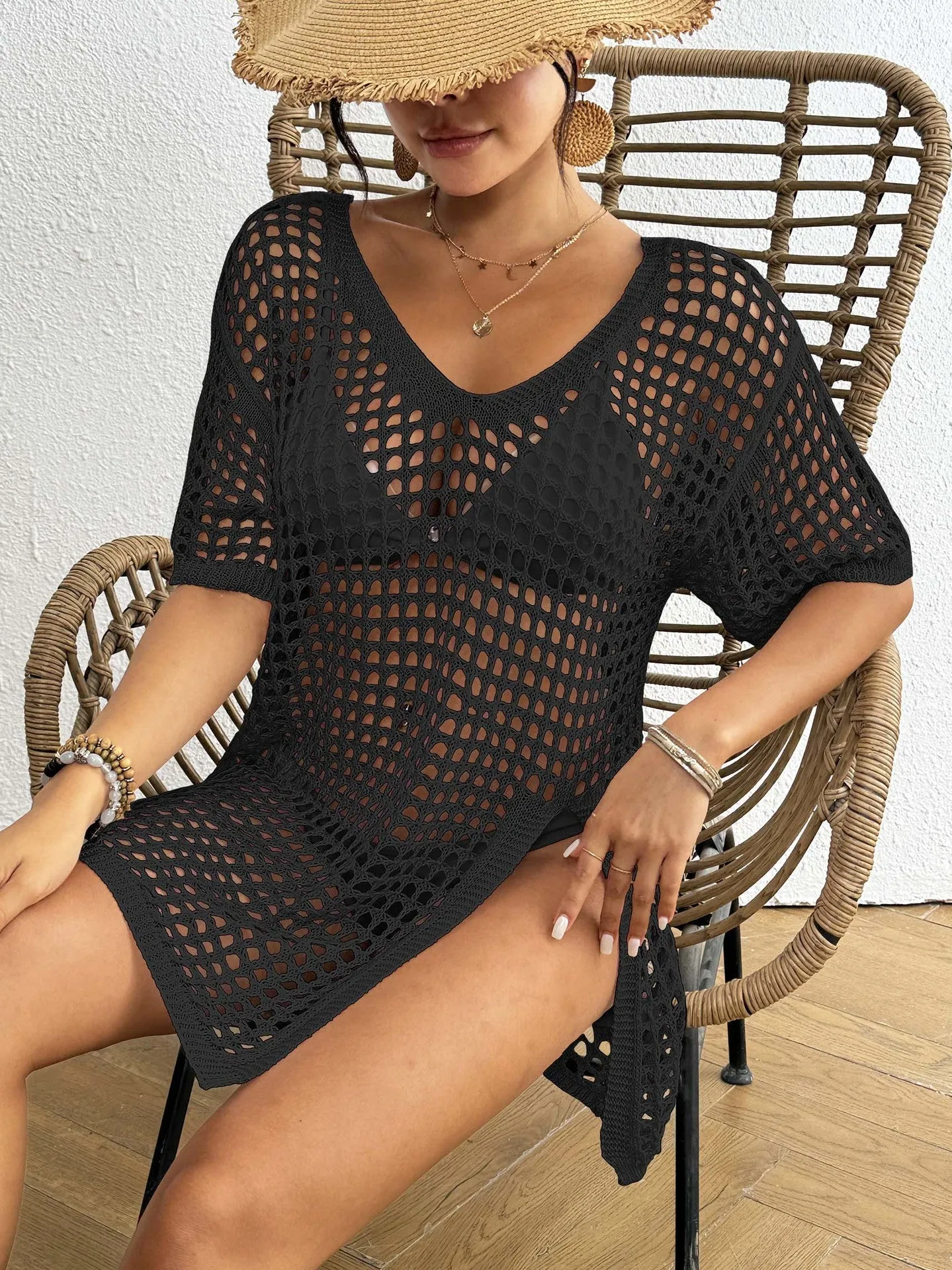 Coastal Chic Lightweight Mesh V-Neck Cover-Up Dress
