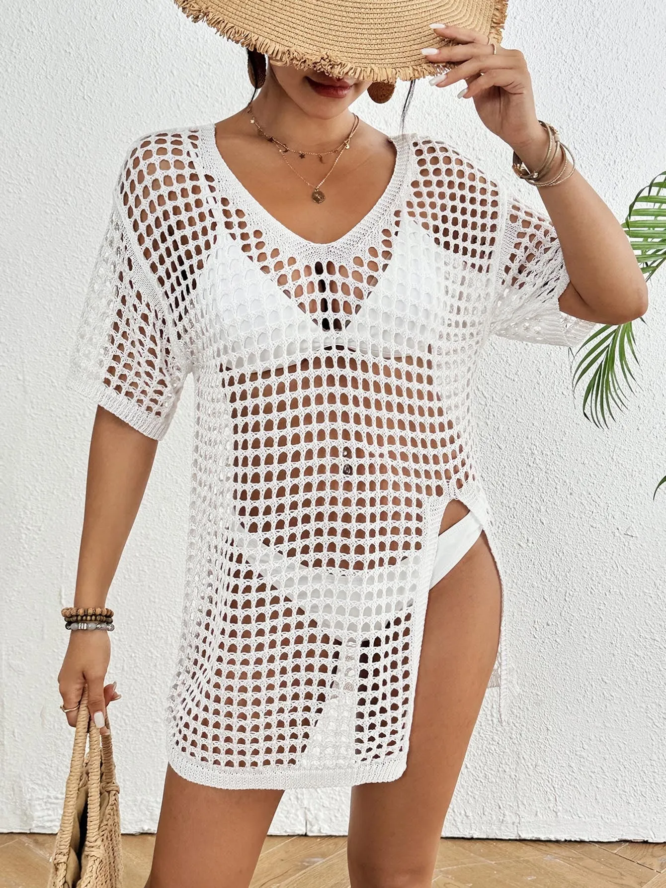 Coastal Chic Lightweight Mesh V-Neck Cover-Up Dress