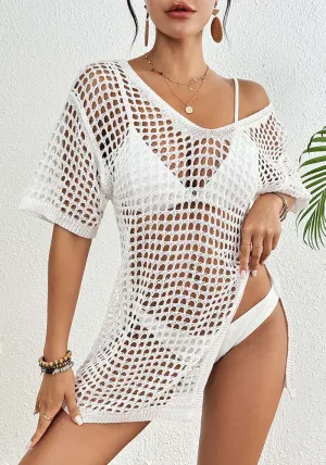 Coastal Chic Lightweight Mesh V-Neck Cover-Up Dress