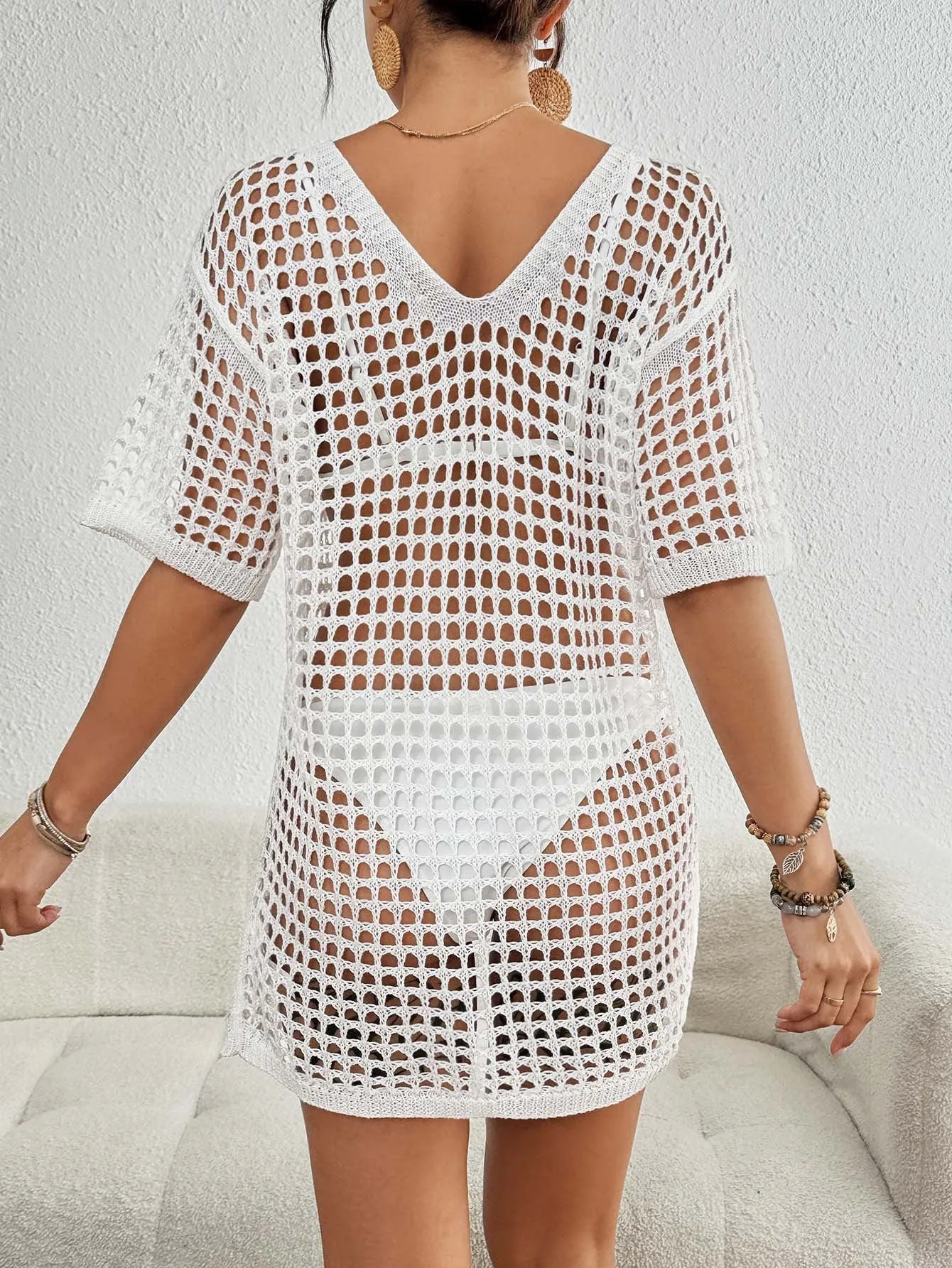 Coastal Chic Lightweight Mesh V-Neck Cover-Up Dress