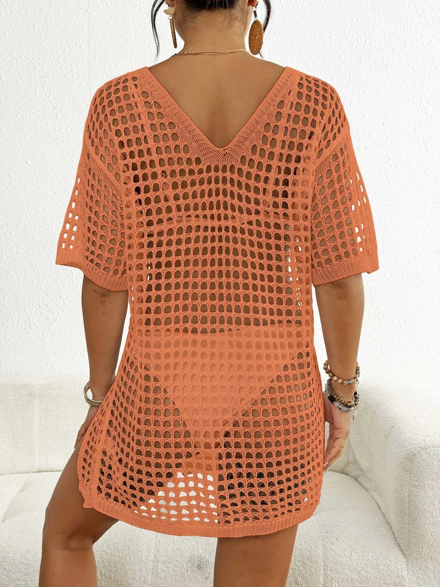 Coastal Chic Lightweight Mesh V-Neck Cover-Up Dress