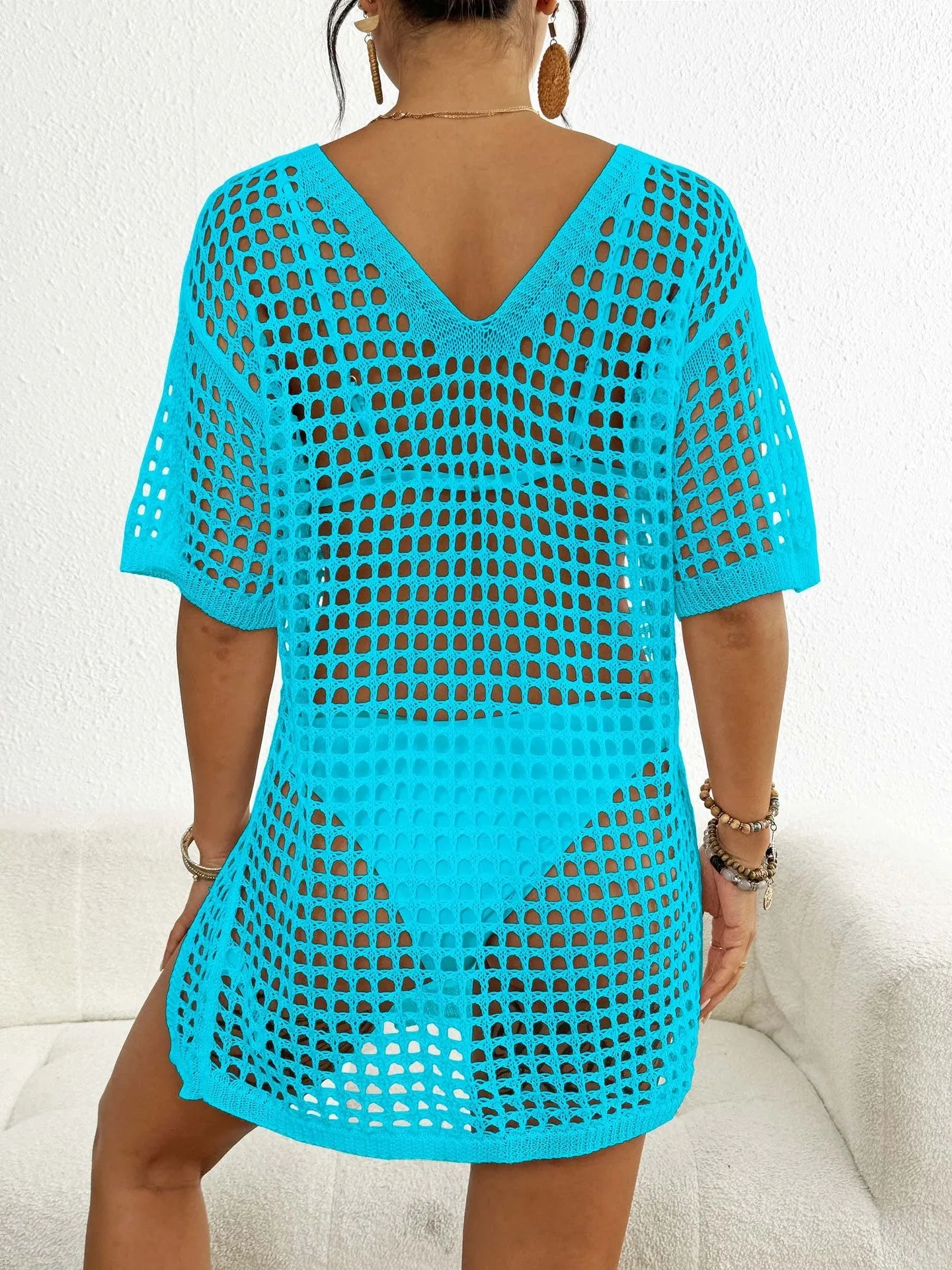 Coastal Chic Lightweight Mesh V-Neck Cover-Up Dress