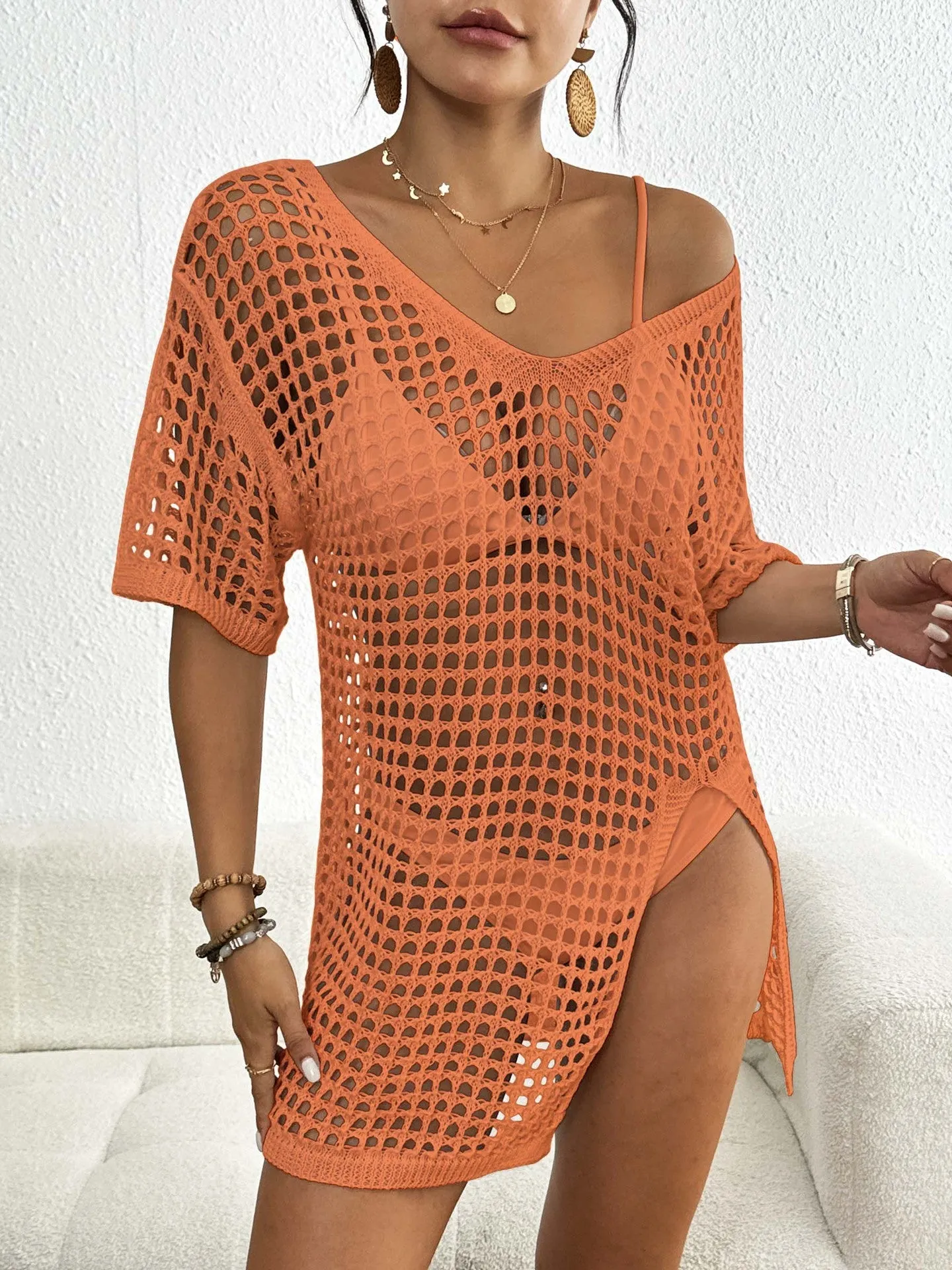 Coastal Chic Lightweight Mesh V-Neck Cover-Up Dress