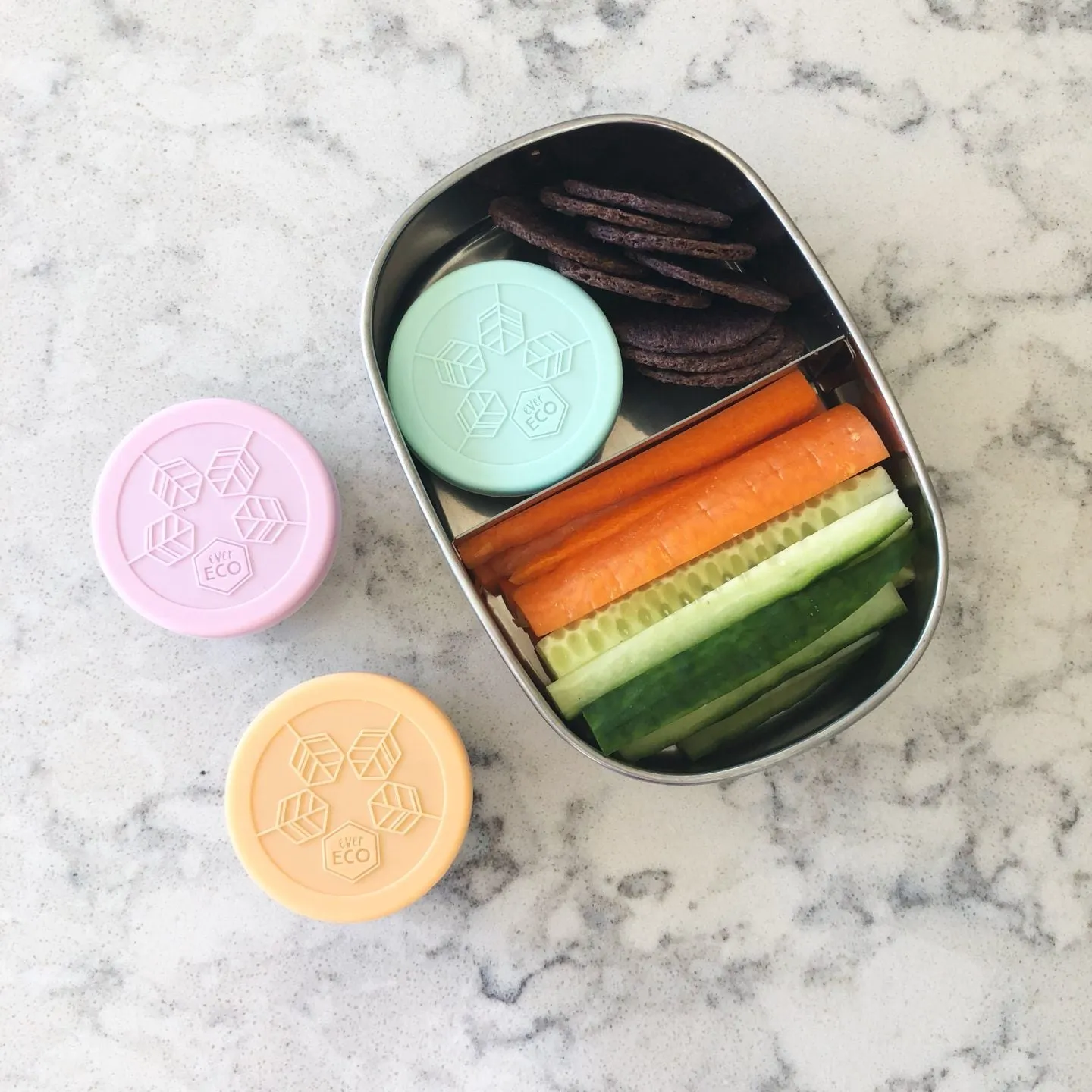 Ever Eco Stainless Steel Mini Containers with Leak-Proof Silicone Lids Set of 3 Spring Pastels x 60mL