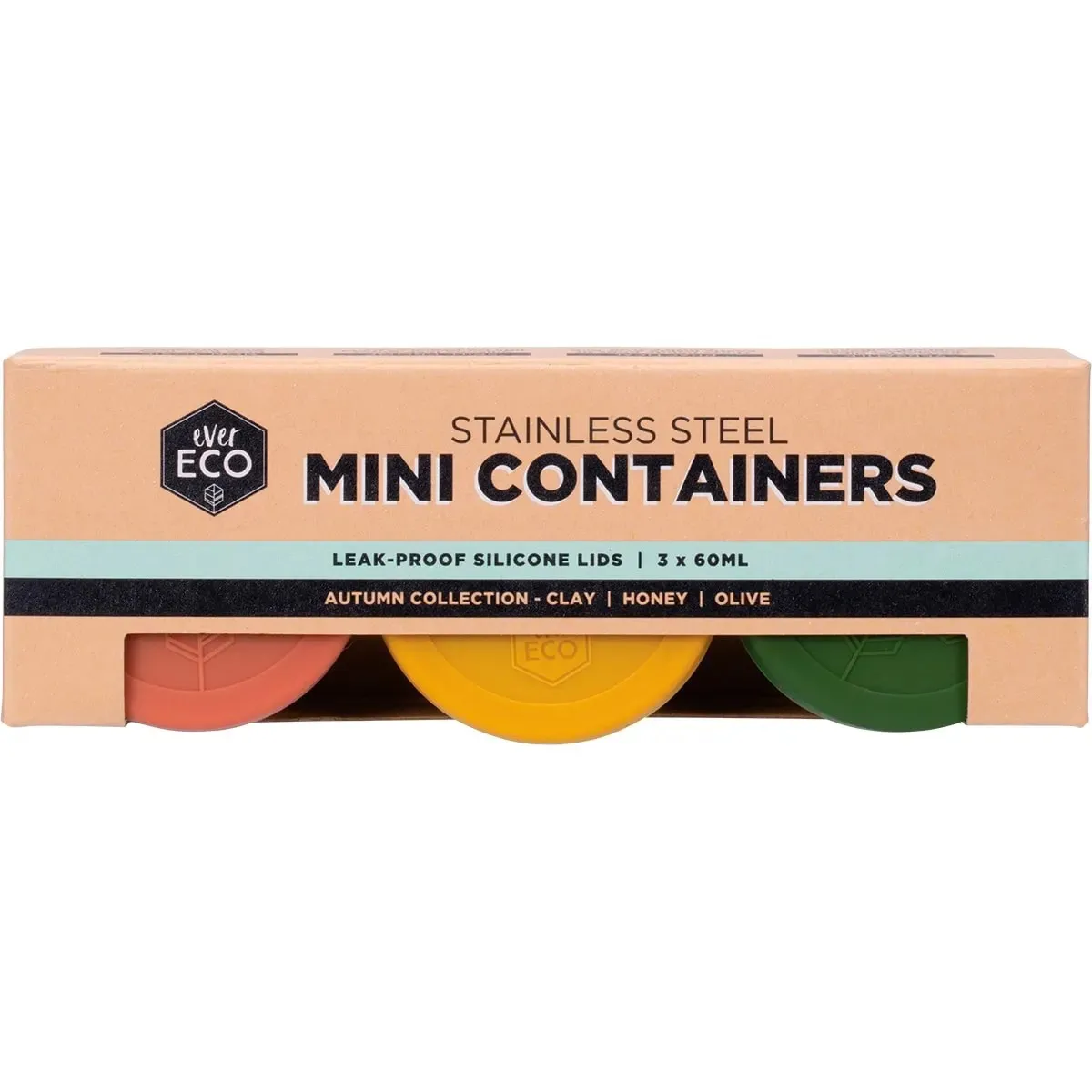 Ever Eco Stainless Steel Mini Containers with Leak-Proof Silicone Lids Set of 3 Spring Pastels x 60mL