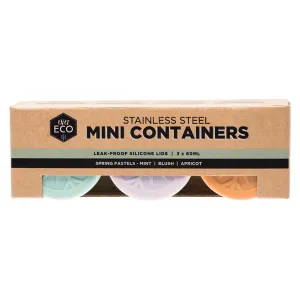 Ever Eco Stainless Steel Mini Containers with Leak-Proof Silicone Lids Set of 3 Spring Pastels x 60mL