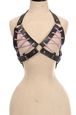 Faux Leather Lace-Up Bra Top