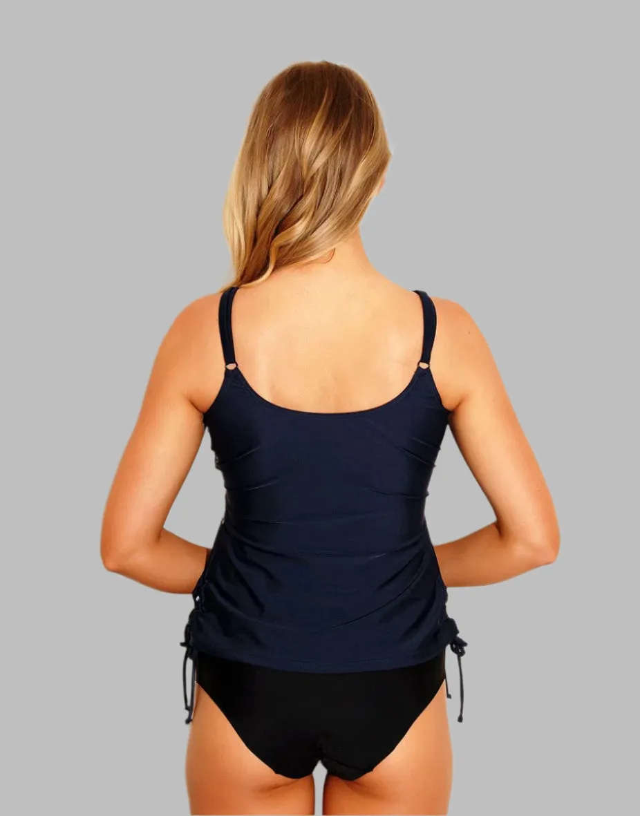 Femme Bardot Mastectomy Tankini - Navy & White B413SB